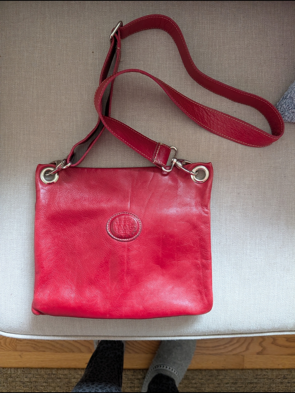 Roots Red Leather Crossbody with Silver-Tone Hardware